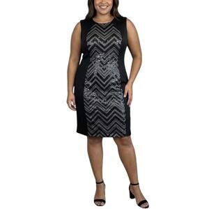 Adrianna Papell Sequined Sleeveless Midi Sheath Cocktail Dress Black Size 16